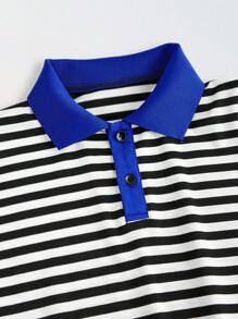 SHEIN Explorewe 2 件套青少年男孩美式休闲撞色条纹针织 Polo 衫和运动裤，适合春秋冬季 - 彩色 - 查看 6