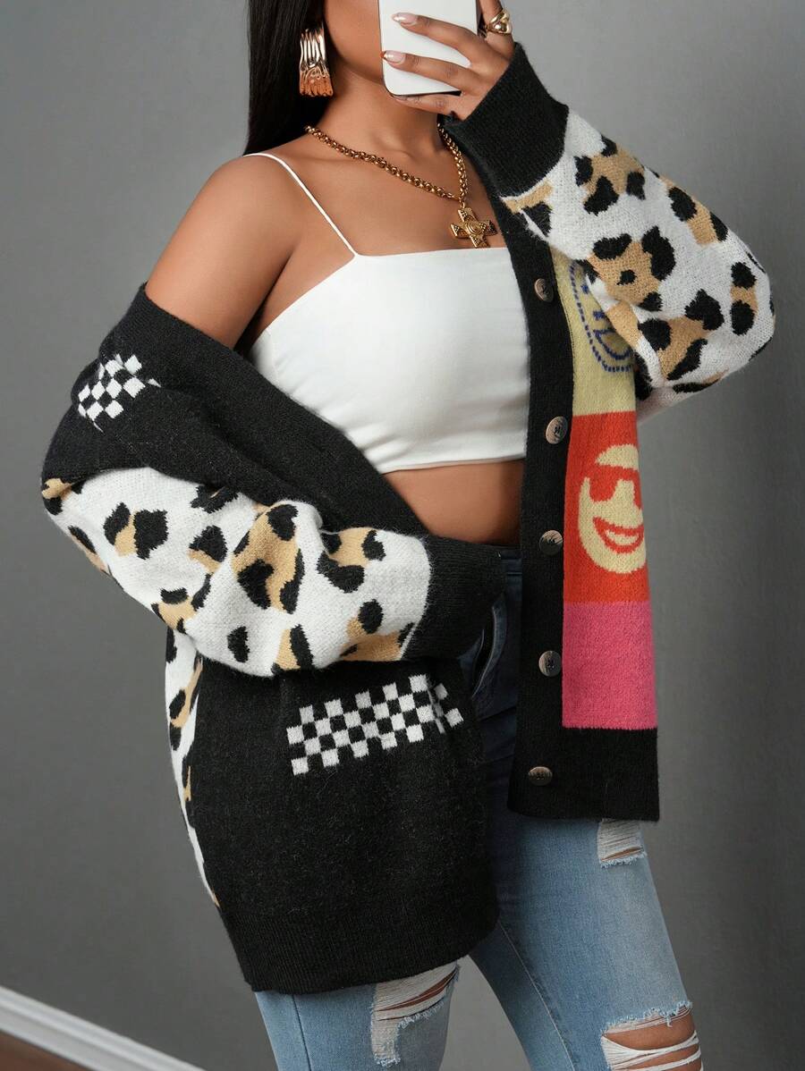 Slaydiva Plus Size Women Casual Cardigan, Minimalist & Fashionable For Everyday Wear - Multicolor - View 1