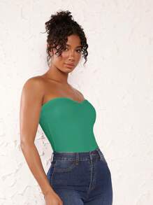 SHEIN BASICS Women Solid Color Fitted Casual Tube Top - Green - View 4