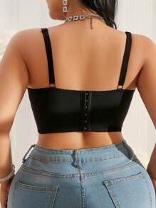 Plus Size Solid Color Simple Spaghetti Strap Bralette & Wirefree Bra - Black - View 2