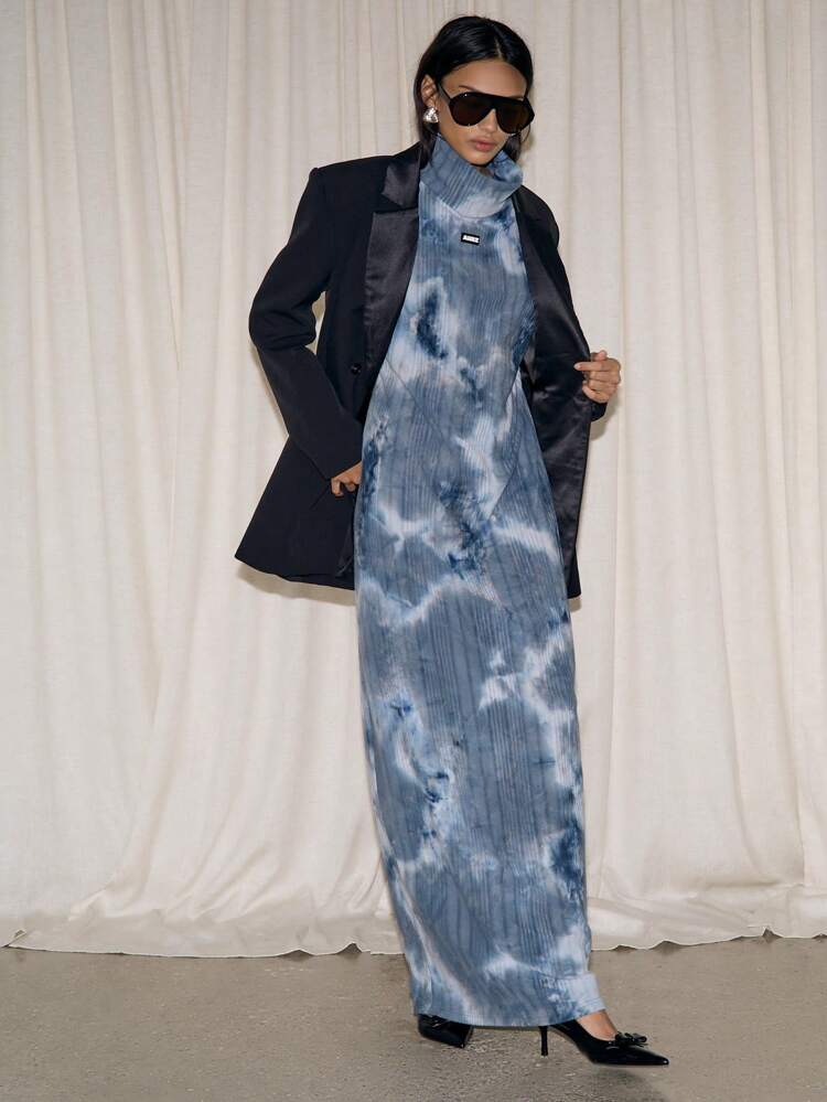 Tie Dye Rib Roll Neck Maxi Dress