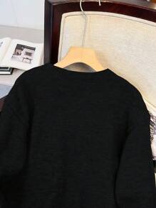 Tween Girls' Loose Casual Crew Neck Pullover Sweater With Bow Decor, Simple & Sweet Style,In Fall/Winter