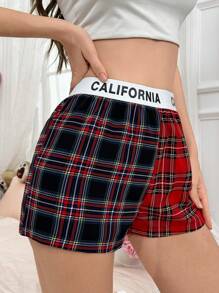 Women's Contrast Plaid Letter Jacquard Shorts Loungewear