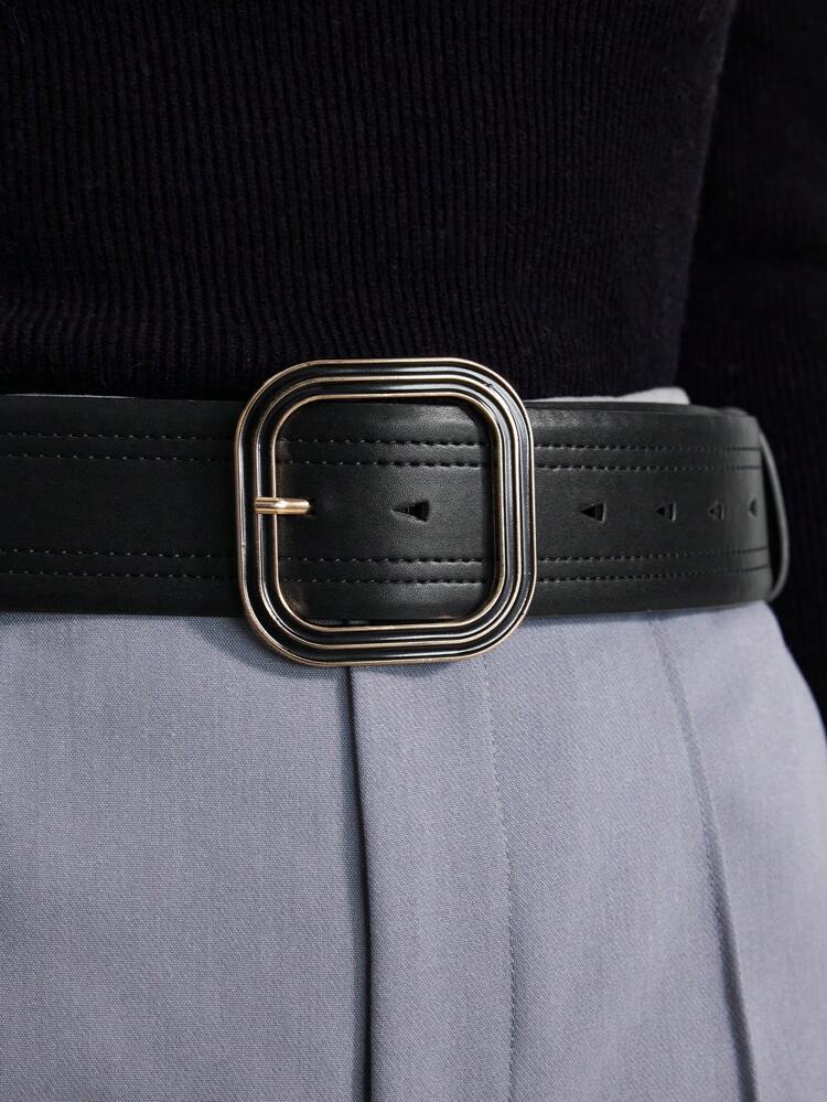 1 PIEZA CINTURÓN ANCHO PARA MUJER NEGRO DE USO DIARIO, ESTILO METÁLICO/METALIZADO, ADECUADO PARA CASUAL