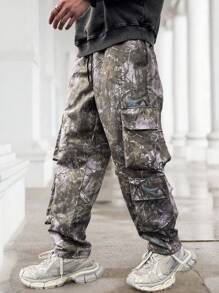 Manfinity LEGND Pantalones de carga de utilidad con bolsillo con solapa de talla grande, estilo casual callejero para hombre, pantalones de moda para salir, regalos para el esposo o novio