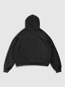 ROMWE MEN Anime Men Washed Figure Graphic Print Hoodie Sweatshirt - Black - View 2