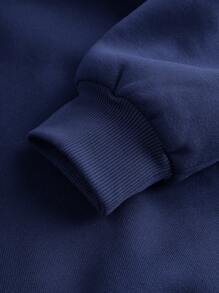 SHEIN Girlism Teen Girl Casual Solid Color Crew Neck Sweatshirt And Sweatpants 2 Pieces Set - Navy Blue - View 3