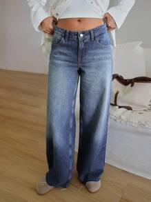 RueChic Women's Front Button Pocket Simple Denim Jeans, Casual Everyday Wear - Medium Wash - View 1