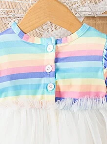 SHEIN Ensemble costume 2-en-1 pour bébé fille de 2 à 24 mois, rayures arc-en-ciel, confortable et adorable, automne