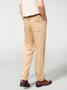 Manfinity VCAY Pantalones informales y de negocios tejidos para hombre Manfinity Bizwear de cintura media y piernas rectas largas de unicolor en khaki, para primavera/verano