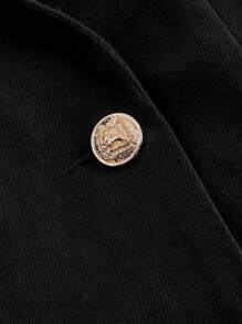 SHEIN MOD 大码复古翻领褶皱短袖双排扣金属纽扣迷你连衣裙