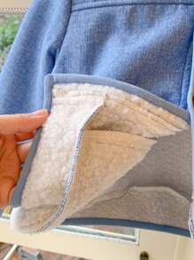 Blossori 年轻男孩优雅法式蓝色图案宽松翻领夹克，秋冬 - 藍色 - 查看 6