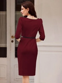 Vintamour Váy liền thân phối màu cổ điển thanh lịch dành cho nữ, mùa hè, màu trắng, tay áo 7/10, váy thẳng Váy cổ tròn cổ tròn dự tiệc lễ Tạ ơn cho phụ nữ Váy đêm giao thừa Váy đỏ Váy ngày lễ tình nhân năm mới dành cho phụ nữ Trang phục công sở thanh lịch giản dị dành cho phụ nữ Quần áo công sở dành cho phụ nữ Váy trắng cho phụ nữ Váy sang trọng, thanh lịch, kín đáo dành cho phụ nữ Trang phục đi chơi Váy công sở kín đáo Váy đỏ ngày lễ tình nhân sang trọng, thanh lịch - Màu Đỏ Sâu - Xem 2