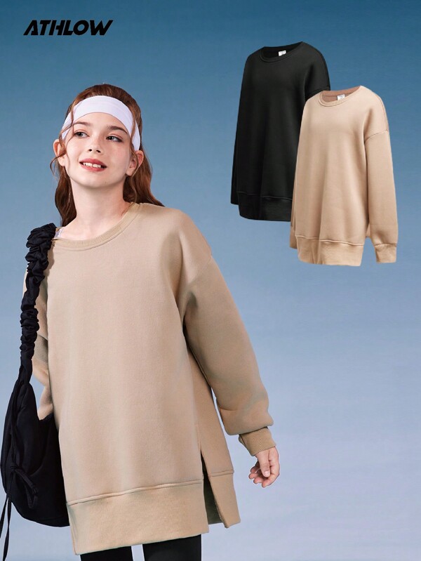 SHEIN Tween Girls' 2pcs Casual Comfortable Relaxed Fit Crew Neck Sweatshirt