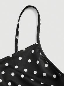 SHEIN MOD Vestido con cuello drapeado y estampado de lunares para mujeres, ropa de otoño, vestido de mujer para Año Nuevo, vestido de baile de máscaras, vestido de mujer, vestidos elegantes de mujer - Negro - Ver 4