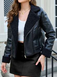INAWLY Abrigo casual y esponjoso forrado para mujer, apto para otoño/invierno - Negro - Ver 4