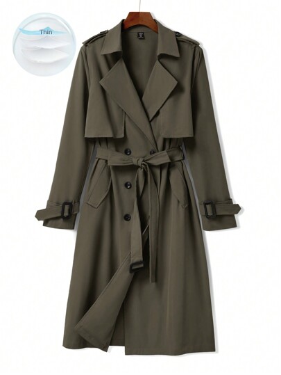 Franclia Manteau trench à col rabattu, double boutonnage, en couleur unie, tailles grandes