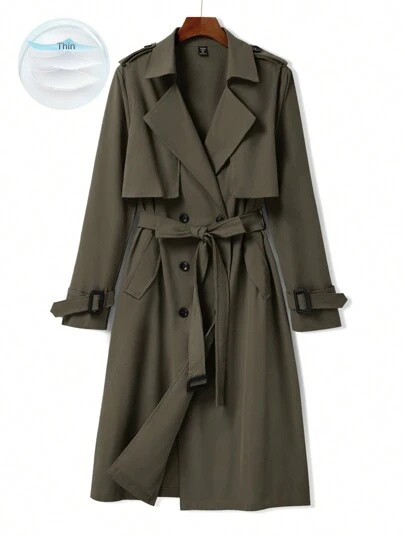 Franclia 大码纯色翻领双排扣风衣