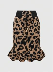 ROMWE Fairycore 秋冬豹纹毛绒加厚鱼尾裙 - 彩色 - 查看 1