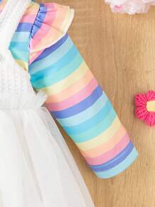 SHEIN Ensemble costume 2-en-1 pour bébé fille de 2 à 24 mois, rayures arc-en-ciel, confortable et adorable, automne