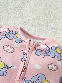 SHEIN Set de 2 piezas de ropa para recién nacida niña con diseño lindo de elefante en globo, cuello redondo, con cierre de cremallera, suave y amigable con la piel - Multicolor - Ver 4
