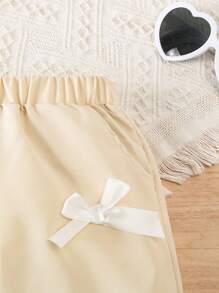 SHEIN Pantalones rectos con lazo delantero para niña joven