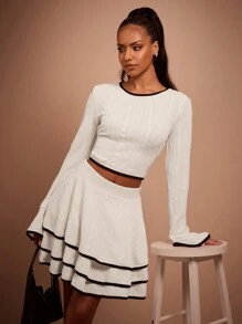 COSMINA 女士荷叶边下摆多层短款休闲裙 - 奶油色 - 查看 7