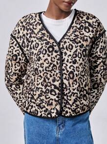 Chiquease Women Leopard Print Contrast Color Quilted Padded Casual Jacket Fall Cloth For Women - Multicolor - View 1