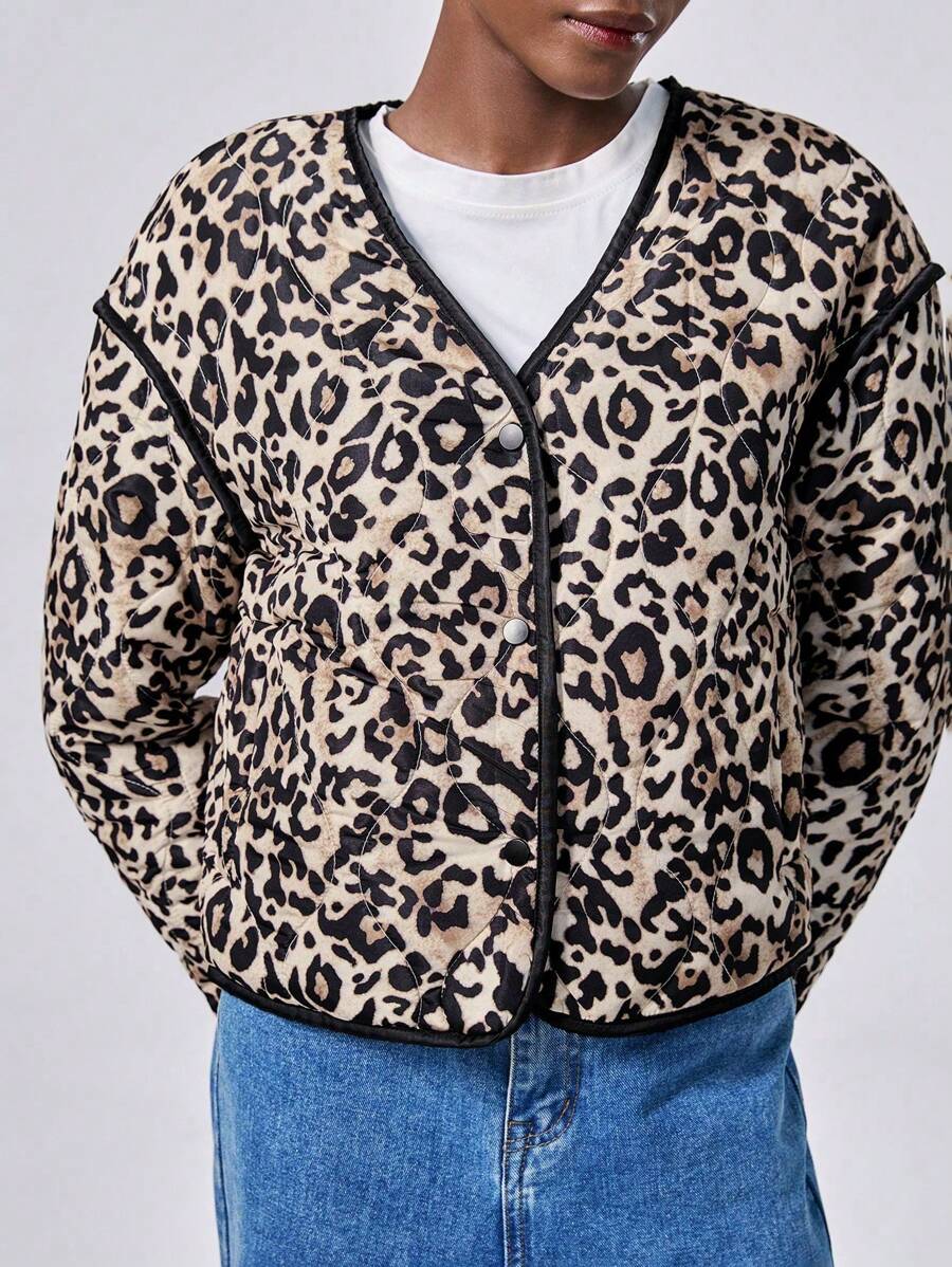 Chiquease Women Leopard Print Contrast Color Quilted Padded Casual Jacket Fall Cloth For Women - Multicolor - View 1
