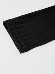 SHEIN Sparklyn Tween Girl Minimalist Ribbed Stand Collar Zip-Up Cardigan - Black - View 4