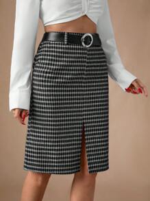 RueChic Women Check Pattern High Waist Skirt - Brown - View 7