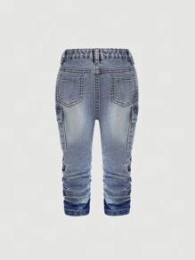 Baby Girl Blue Denim Stretchy Leggings,Cool Outfit/Girls Thanksgiving Outfit, Girl Fall And Winter Clothes - Medium Wash - View 2