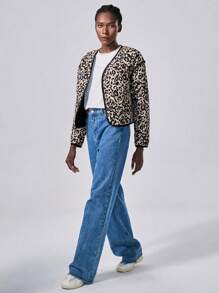 Chiquease Women Leopard Print Contrast Color Quilted Padded Casual Jacket Fall Cloth For Women - Multicolor - View 3