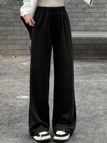 DAZY 女士休闲纯色保暖内衬宽松直筒裤，秋冬