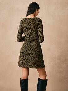 Poéselle Vestido corto casual de mujer con estampado de leopardo, manga larga