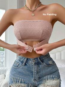 Contrast Lace Hook And Eye Front Bandeau Bra - Apricot - View 1