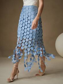 Anewsta Laser Cut Multi Circle Double Layered Skirt Maxi - Blue - View 7