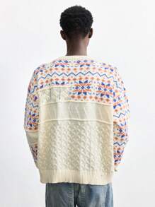 Maija 2025 Spring & Summer New Men's Multi-Color Round Neck Long Sleeve Graphic Details Casual Loose Knit Pullover Sweater, Thick & Warm, Fashionable For New Year, Date, Holiday Party, Valentine's Day