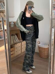 DAZY Women's Colorblock Striped Letter Embroidery Loose Long Sleeve Hooded Zipper Cardigan,Fall Women Clothes Jacket - Black - View 10