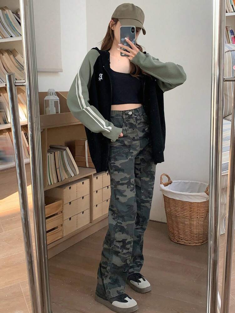 Women's Colorblock Striped Letter Embroidery Loose Long Sleeve Hooded Zipper Cardigan,Fall Women Clothes Jacket