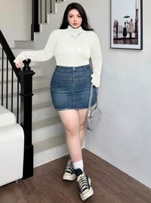 Dazy Plus Form-Fitting Solid Color Turtleneck Undershirt, White, Spring/Summer/Autumn - White - View 4