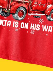 N_Standard 艺术家红色“圣诞快乐”雪花、雪人、圣诞树、街头风格圣诞节女士长袖图案 T 恤、休闲简约 V 领长袖上衣适合秋冬季、节日、新年、度假 - 紅色 - 查看 5