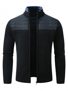 Manfinity Homme Men's Casual Zip-Up Cardigan, Long Sleeve, Autumn/Winter - Navy Blue - View 1