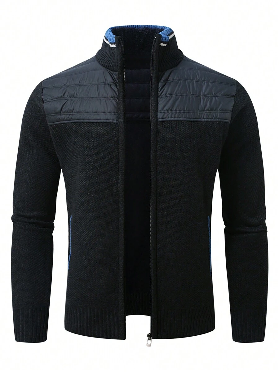 Manfinity Homme Men's Casual Zip-Up Cardigan, Long Sleeve, Autumn/Winter - Navy Blue - View 1