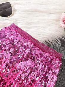 SHEIN Falda midi elegante con degradado de lentejuelas para niña, apta para ocasiones de fiesta - Rosa - Ver 4