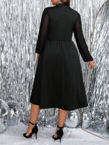 SHEIN Clasi Elegant Rhinestone Embellished High Neck Puff Sleeve A-Line Party Dress Maxi Women Outfit