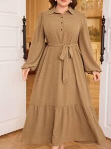 Mulvari Plus Size Women Lantern Sleeve Casual Half-Placket Long Shirt Dress For Autumn Maxi Women Outfit