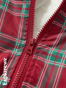 SHEIN 1pc Boys/Teens' Padded Bomber Jacket, Plaid Patchwork Letter Badge Design, Warm & Comfortable For Casual, City, Outdoor, Sports, School, Gathering Etc. Suitable For Autumn/Winter