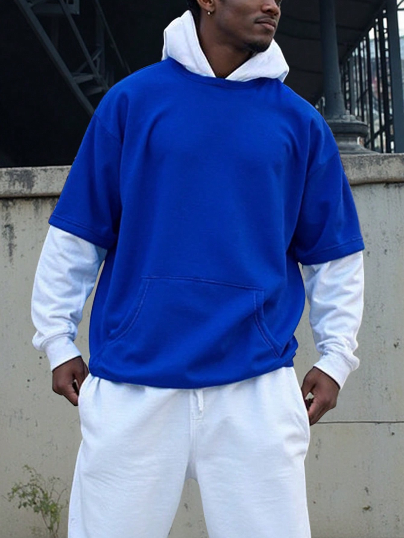 Manfinity Dauomo Men Casual Contrast Color Hooded Sweatshirt For Daily Wear, Autumn