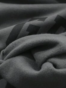 DAZY 男士字母印花口袋长袖休闲套头连帽衫，秋季服装 - 黑色 - 查看 3